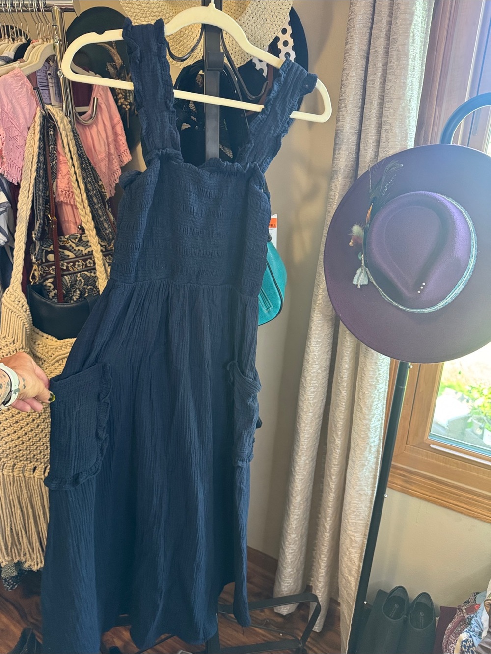 C&C California Navy Blue Midi Dress with Pockets